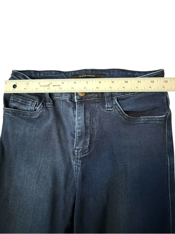 Flying Monkey High Rise Flare Jeans Women’s Size 25 Dark Wash Raw Hem Stretch - Image 9