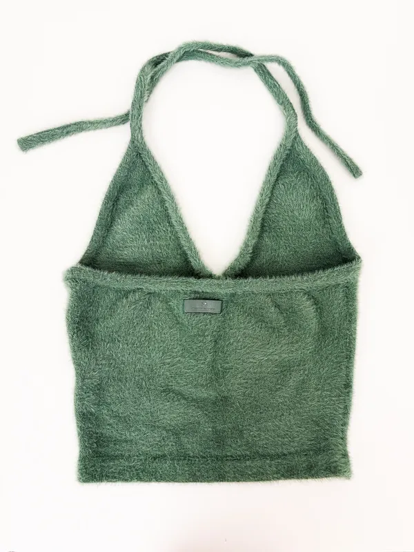 Gymshark Whitney Simmons Eyelash Knit Midi Halter Top Sage Size Medium - Image 4