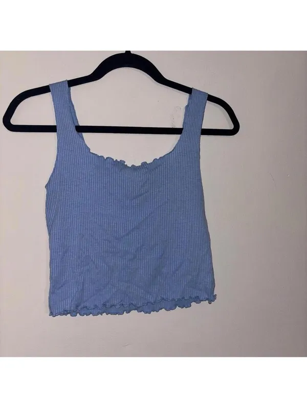 Caution to the Wind Y2K Blue Ribbed Tank Top with Butterfly DetailCrop Top Tank - Image 4