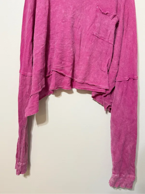 Altar’d State Pink Oversized Long Sleeve Acid Wash Size XL Ribbed Shirt Cotton - Image 6