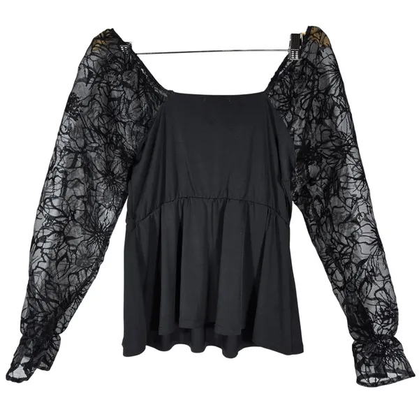 Maurices Black Velvet Burnout Sleeve Peplum‎ Top Square Neck Medium 203286Y - Image 2