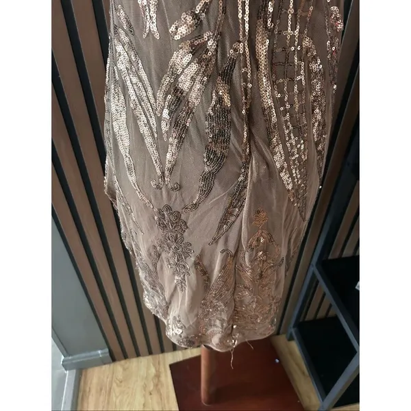 IRIS sequin dress short brown/rose gold color stylish sexy going out dress sz L - Image 4