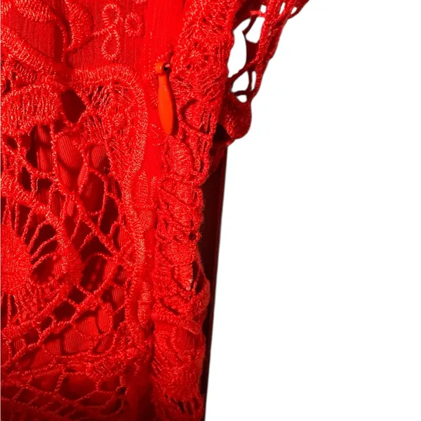 For‎ Love & Lemons Red Lace Maxi Dress Deep V-Neck High Slit XS - Image 4