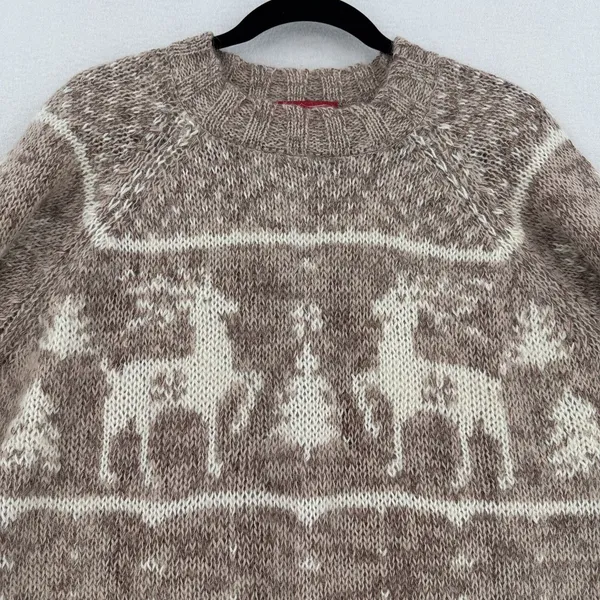 Venezia Jeans Sweater Women 14/16 Brown Reindeer Fair Isle Nordic Oversized - Image 3