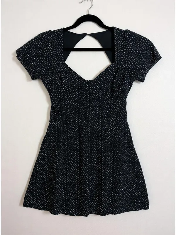 L.A. HEARTS Womens S Black White Ditsy Floral Puff Dress - Image 2