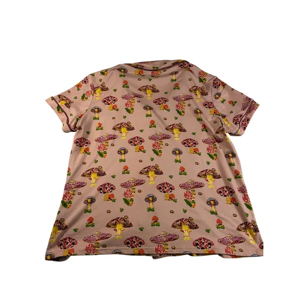Haute Dreamz Mushroom Print PJ Top XL Pink Button Down Short Sleeve Sleepwear - Image 5
