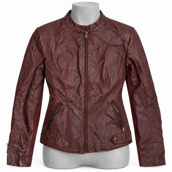 Live a Little Collection Womens Faux Leather Moto Jacket Burgundy Size M Peeling - Image 5