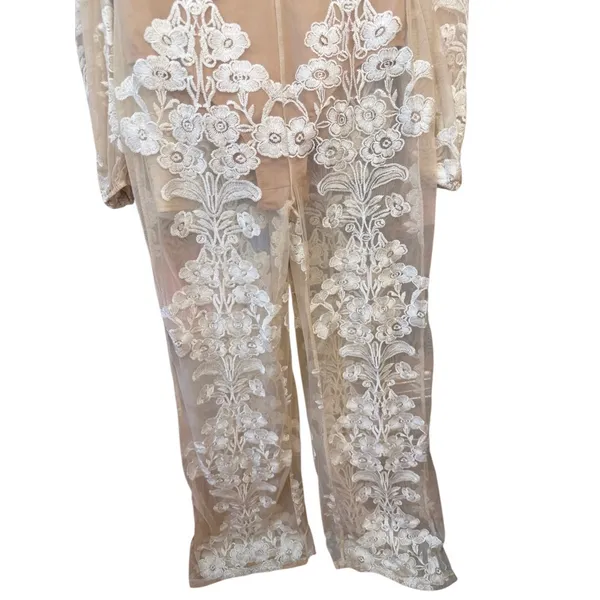Free People For Love Lemons Temecula Jumpsuit Floral Embroidery Ivory Medium - Image 14