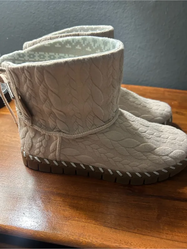 Muk Luks Taupe Quilted Knit Ankle Booties - Image 4