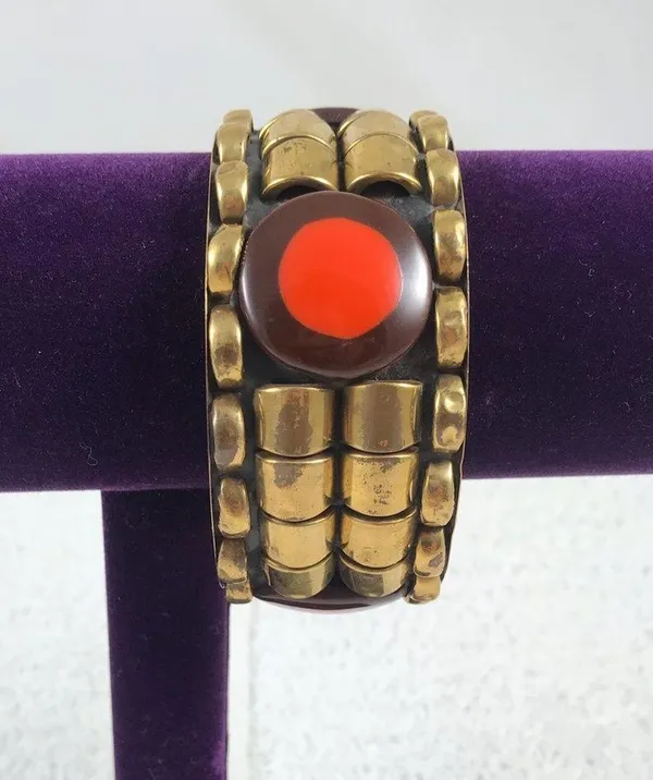 LG Gold Brick Egyptian Ancient Wrist Cuff Bangle - Image 2