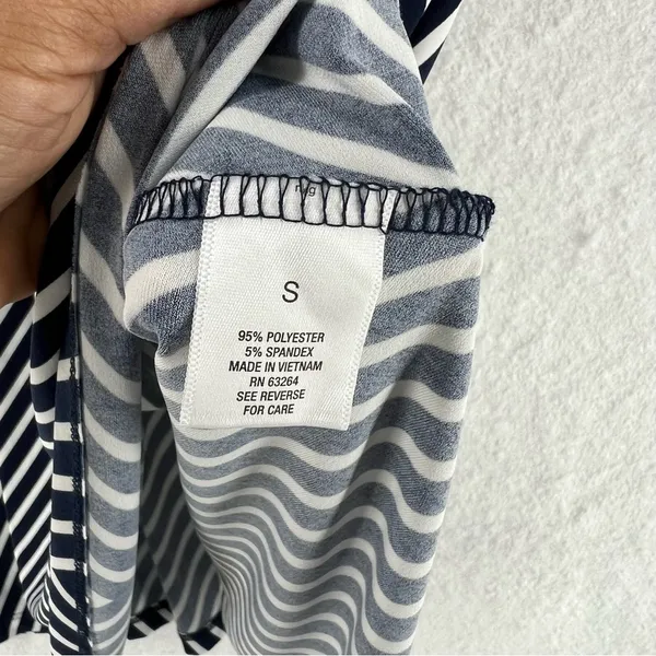 Roz & Ali Nautical Navy Blue White Striped Stretch Jersey Knit Keyhole‎ Dress - Image 8