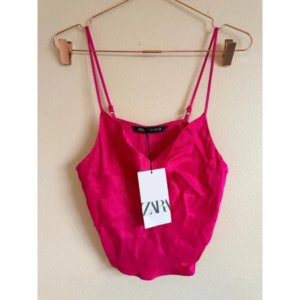 Zara Camisole Top Women Size S Pink Cowl Neck Satin Adjustable Straps‎ 1165/072 - Image 3