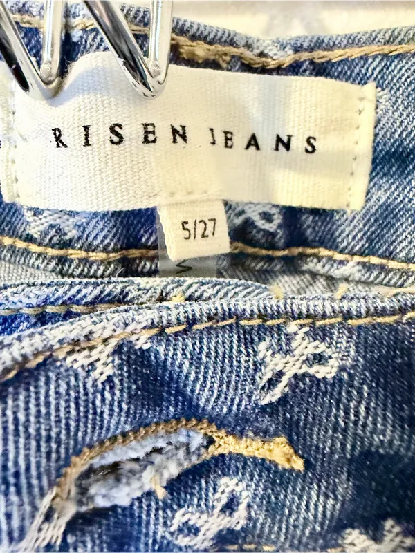 Risen Jeans 5/27 Wide Leg Blue Denim White Bow Embroidery NWT - Image 3