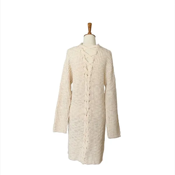 Poof! Slub Long Open Front Criss Cross Sweater Size Medium Cream‎ - Image 6