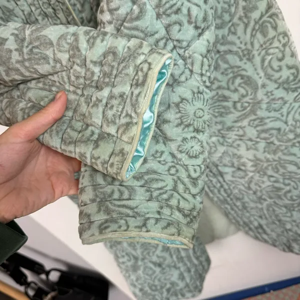 Antik Batik Cotton Velvet Quilted Paisley Print Jacket Coat Sz Small Seafoam - Image 9
