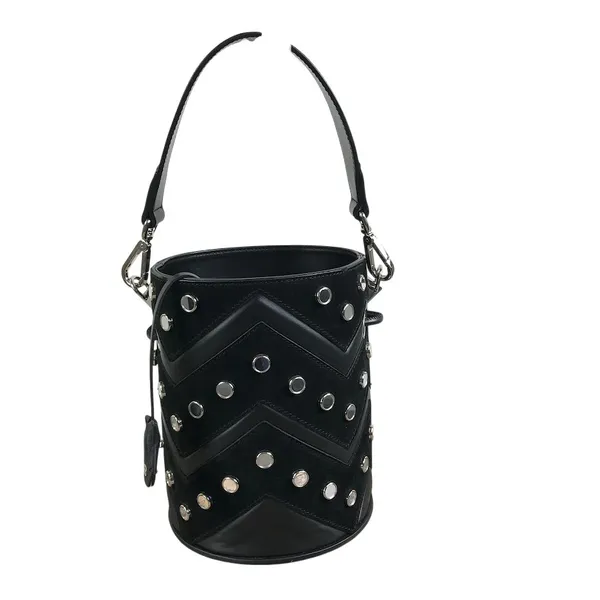 SALAR Italian Leather Studed Bucket Handbag Black Boho Luxury Rare Made In Italy - Image 6