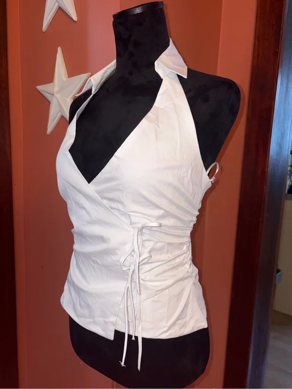 NWT-Zara White Colloared Halter Wrap Women's Top - Image 3