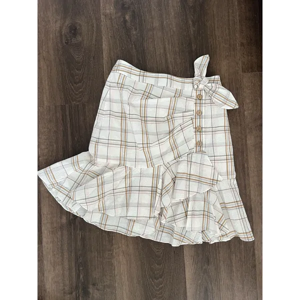 VERONICA BEARD Kaia Tan & White Check Plaid MINI Skirt w/Tie Women's Size XSmall - Image 10