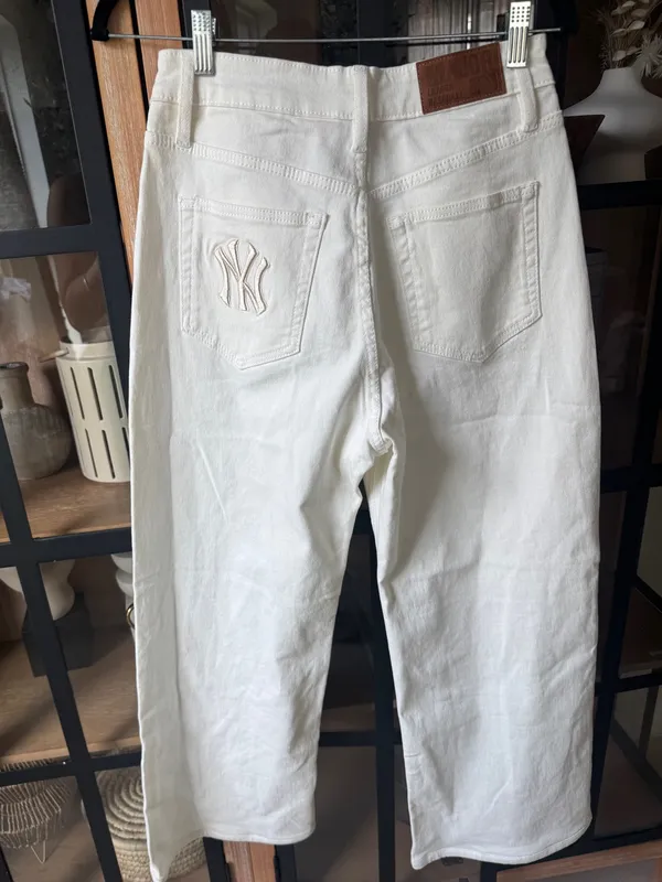 MLB Yankees jeans embroidered barrel wide leg mid rise baggy baseball new york - Image 9
