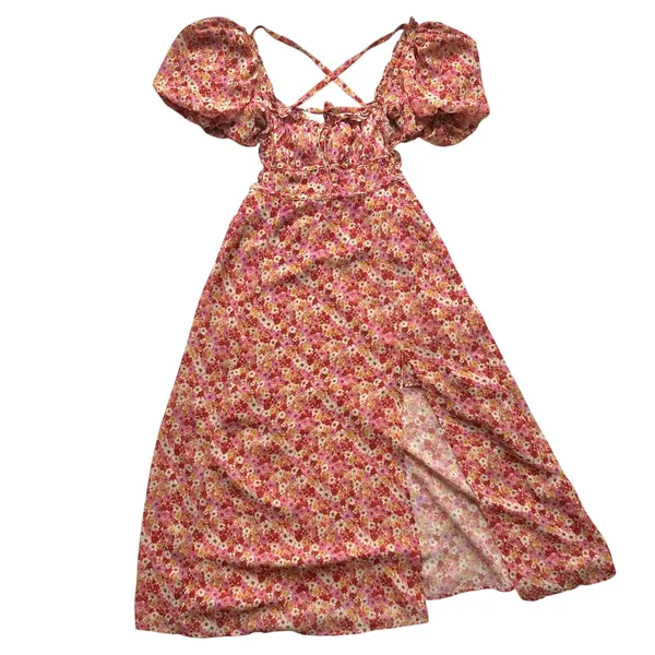 For Love and Lemons Pink Floral Midi Dress Size Small - Image 5