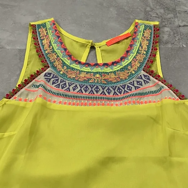 Lulumari Women's Yellow Embroidered Sleeveless Tank‎ Top Size Large L - Image 2