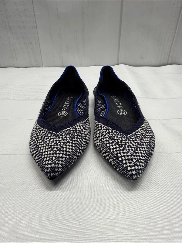 Rothy's Navy and White Houndstooth The Point Knit Ballet Flats - Image 3