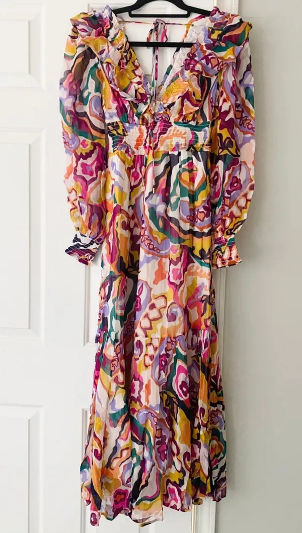 Anthropologie The Odetta Ruffled V-Neck Dress, Size XXS - Image 8