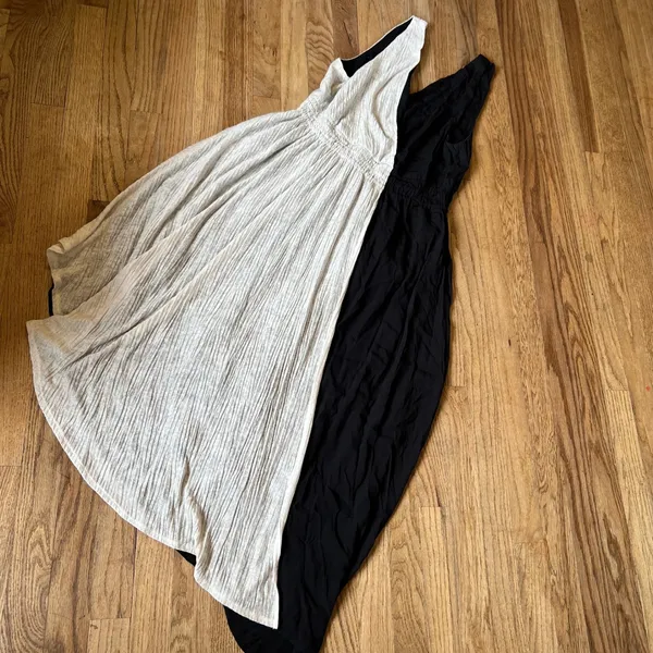 Maeve Anthropologie Colorblock Midi Dress Black Beige Smocked‎ Waist Womens M - Image 8