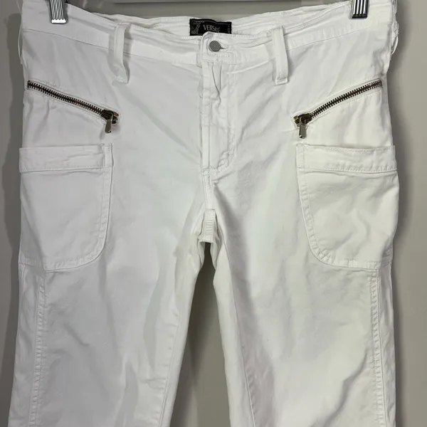 Versace Cropped Straight Leg Jeans Women's Size 30 Denim Zipper Pockets Designer - Image 2