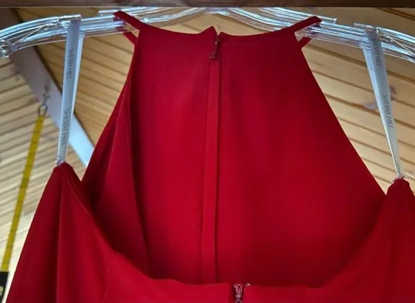 Two Piece Halter High Slit Red Prom Dress - Image 7