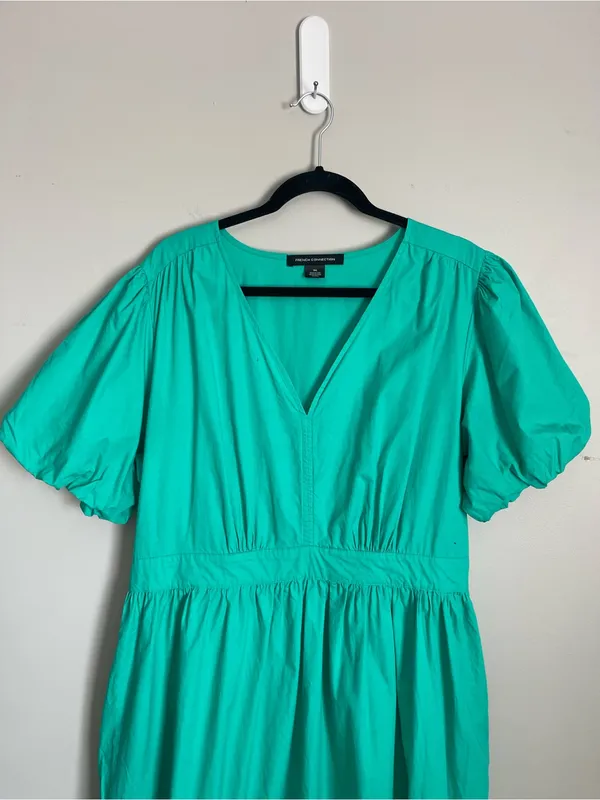 FRENCH CONNECTION Teal Puff-Sleeve Maxi Dress Sz XXL - Image 4
