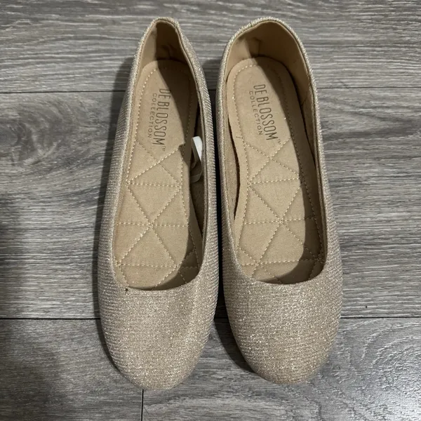 De Blossom Collection Gold Glitter Ballet Flats‎ Shoes Size 8 Women Party - Image 2