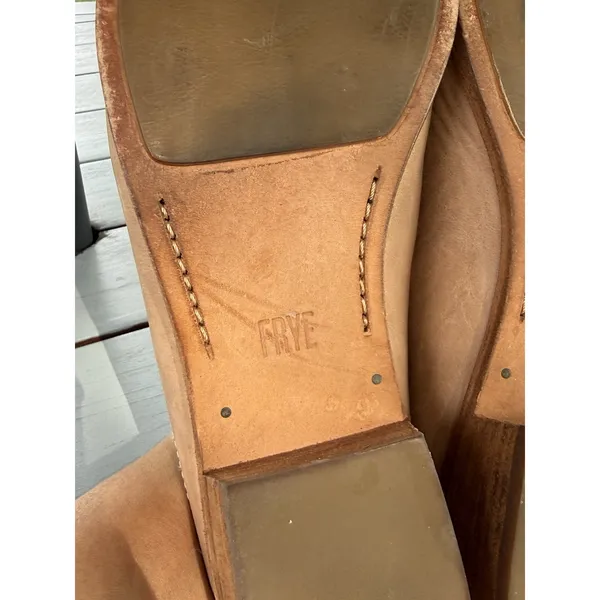 Frye Ray Leather Mules Womens Size 9.5 M Tan Natural Slip On Clogs Flat Shoes - Image 13