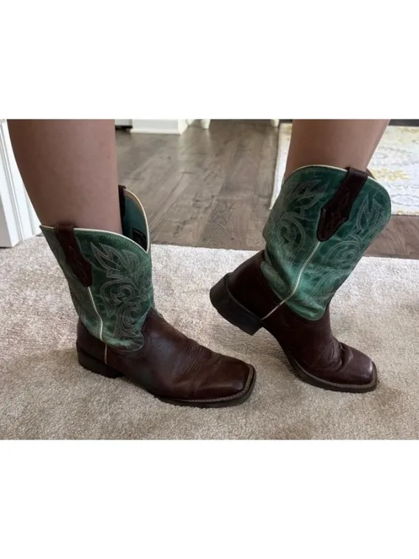 Ariat Cattle Drive Cowboy Boots Cowgirl Western Leather Brown/Teal Women's 8.5 B - Image 11