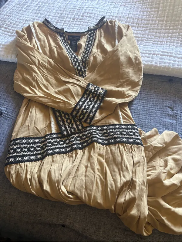 Wrangler Retro tan boho long sleeve mini dress size M - Image 2