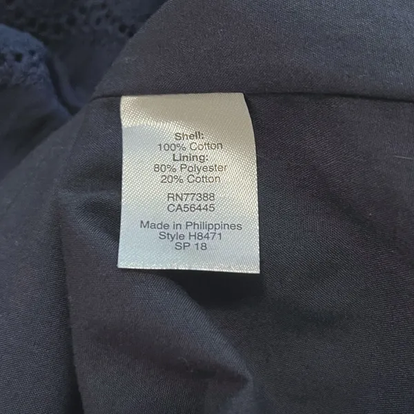 J Crew Navy Blue‎ Cotton Eyelet Dress V Neck 3/4 Sleeve Scalloped Hem Women's 14 - Image 7