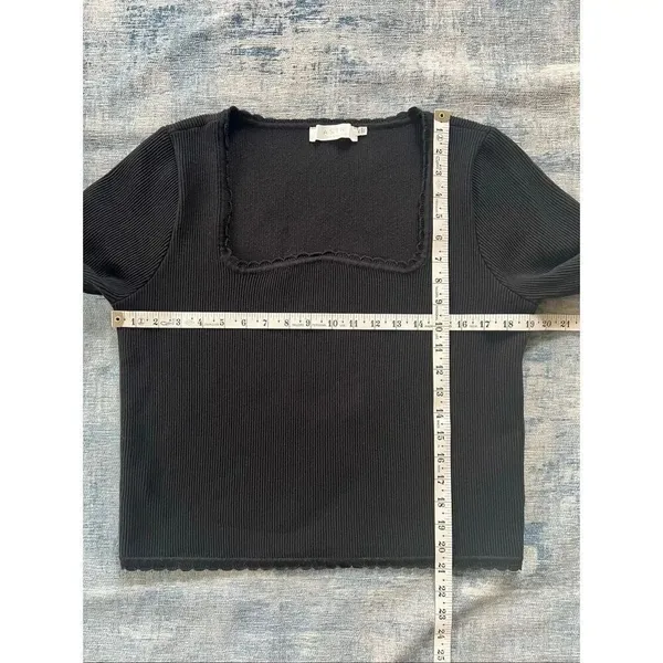ASTR The Label Black Scallop Trim Ribbed Knit Long Sleeve Top XL - Image 6