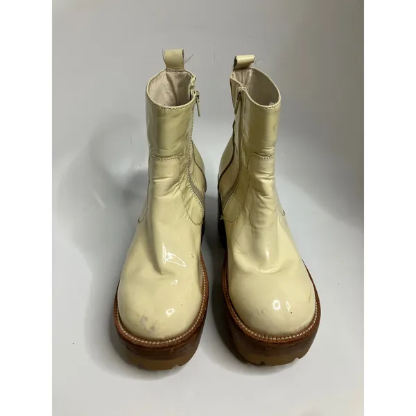 Jeffrey Campbell Quavo Platform Ankle Boots Womens Cream patent leather Lug Sole - Image 3