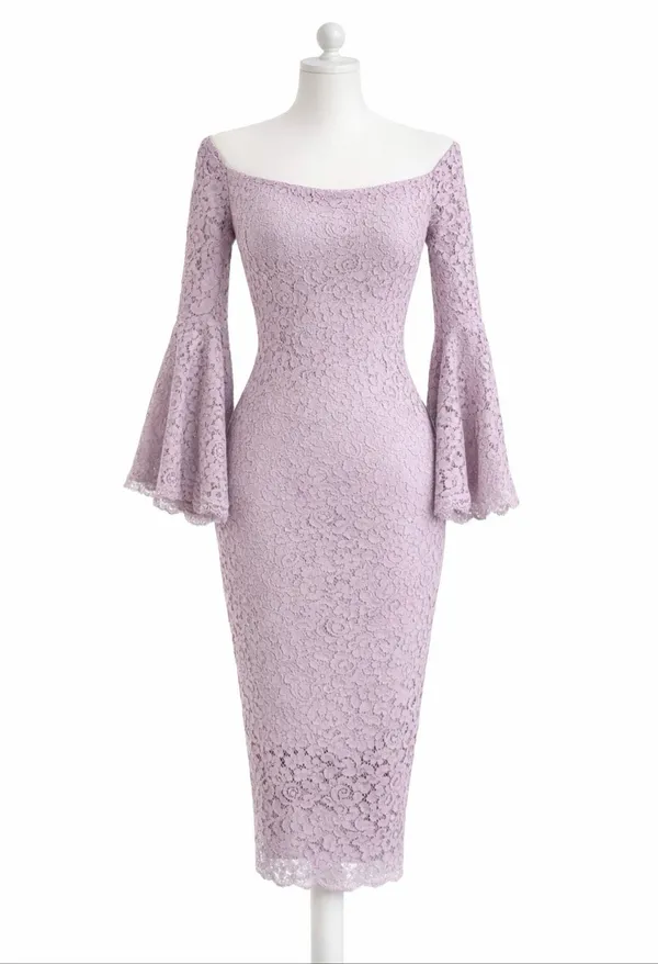 Bardot Solange Lilac Lace Midi Dress Off Shoulder Bell Sleeve NWT Size 4 - Image 2