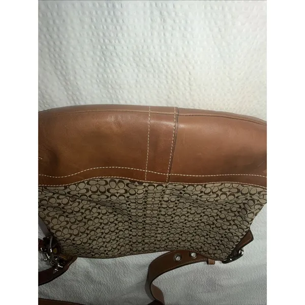 Authentic COACH F10944 Mini Signature Shoulder Bag Beige Brown Canvas Leather - Image 3