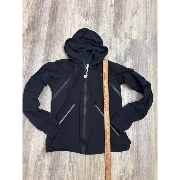Lululemon‎ Make It Rain Running Jacket Black Hooded Zip Windbreaker Size 4 - Image 5