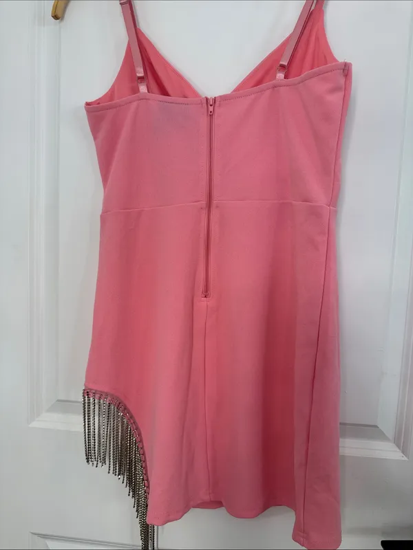 Windsor Pink Rhinestone Fringe Wrap Mini Dress - Image 6