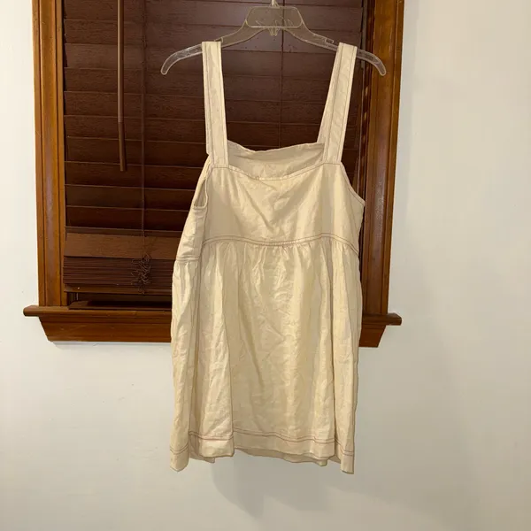 Anthropologie NWT ReMADE By UO Made In LA EcoVero™ Cream Linen Shortall Button-Straps Dress S - Image 5