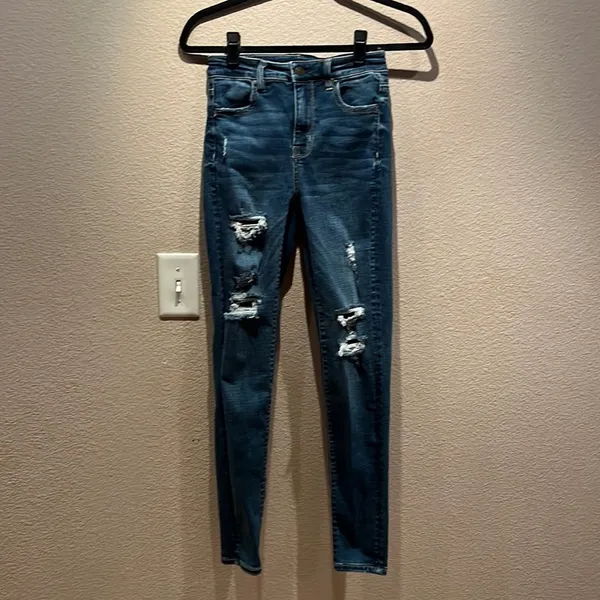 American Eagle Super Stretch Super High Rise Jeggings Size 0 Regular Distressed - Image 2