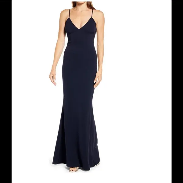 KATIE MAY Sleeveless‎ Trumpet Gown Dress, Navy, Size Large, 12/14, NWT - Image 3