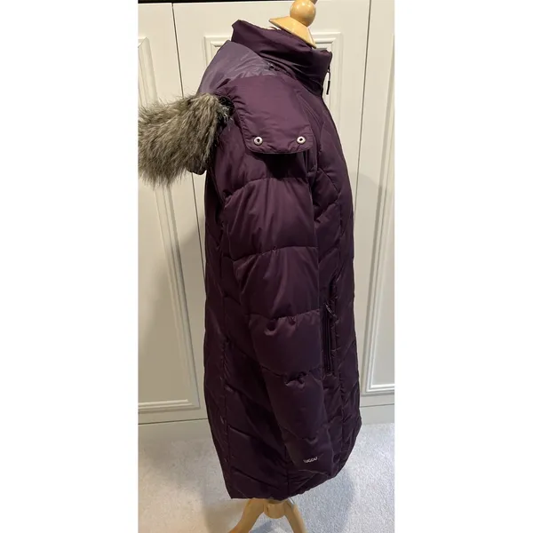 Eddie Bauer Quilted Down Puffer Parka Jacket Purple Long Faux Fur Hood EB650 - Image 2