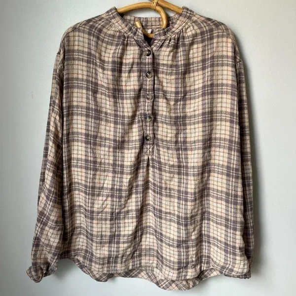 Free People North Bound Pullover Beige Plaid Women's Small - Image 3