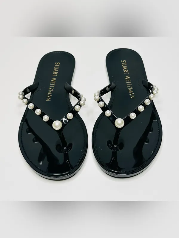 Stuart Weitzman Goldie Black Shiny Jelly Flip Flop Sandal Shoe NWOB - Image 5