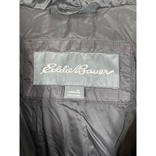 Eddie Bauer Womens XL Black Down Puffer Parka Hooded Quilted Jacket Coat - Image 3