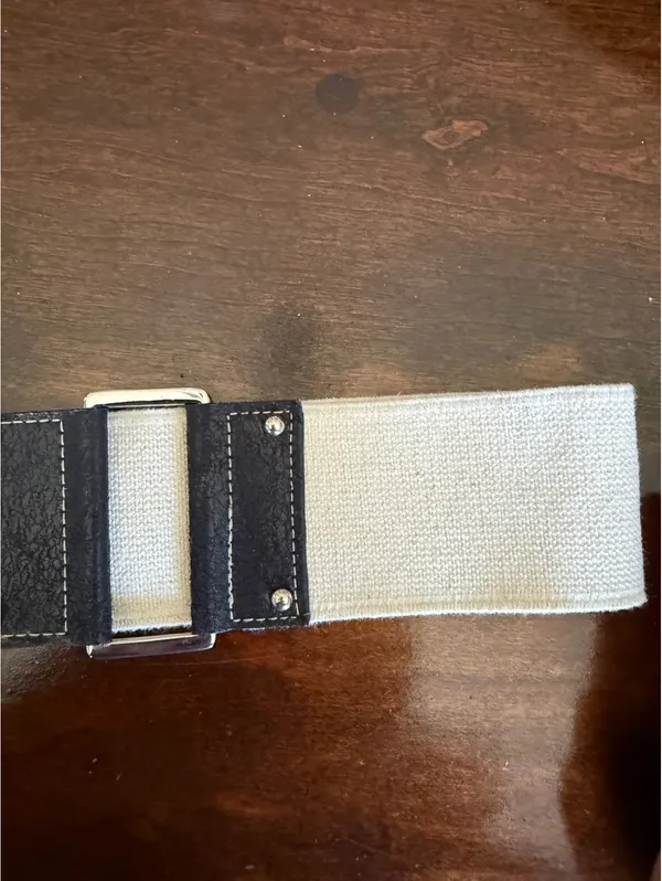 Wide Elastic Stretch Belt with Black Faux Leather and Silver Buckle - Image 3
